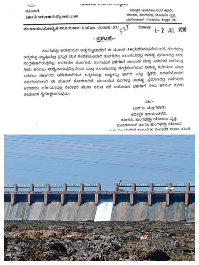 ಮಳೆಯ ಕೊರತೆ: ಟಿಬಿ ಡ್ಯಾಂ ಖಾಲಿ ಖಾಲಿ ಮುಂಗಾರು ಬೆಳೆಗೆ ನೀರು ಇಲ್ಲಾ-ಕಾಡಾ ಪ್ರಕಟಣೆ
